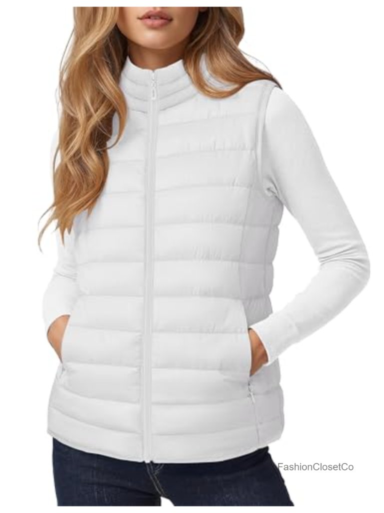 Women's Quilted Puffer Vest Lightweight Sleeveless Puffy Jacket Zip-Up Stand